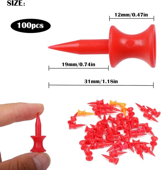 Golf Tees 31mm in Rood - Schokbestendige Plastic Tees voor Professionele Golfspelers - 100 Stuks Accessoires voor op de Golfbaan — afbeelding 2
