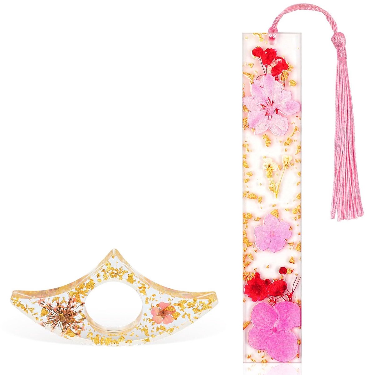 Geperste bloemen bladwijzers 2 stuks - Hars met kwastjes - Prachtige boekaccessoires - Perfect voor boekenliefhebbers - ShopVlot