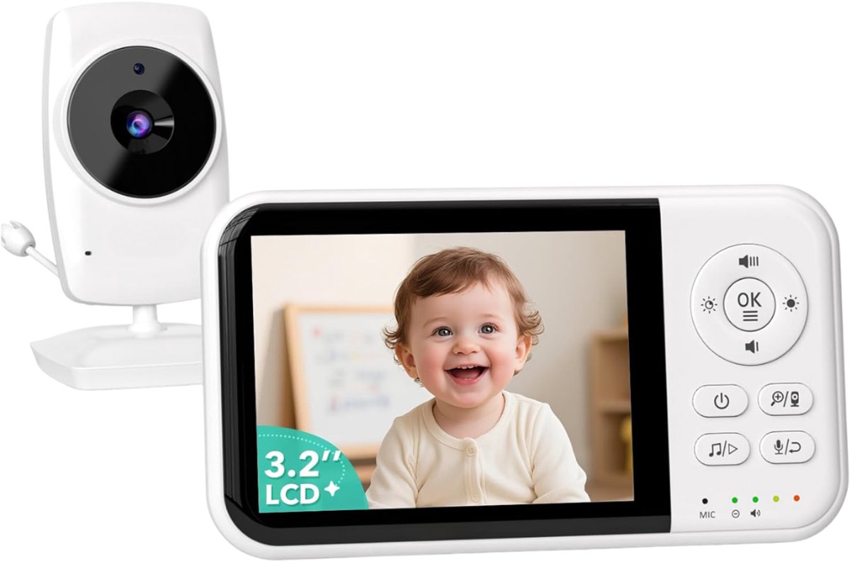 Verte Babyfoon met Camera - 3,2 Inch HD-Scherm - 2100 Mah - Oplaadbaar - VOX - Nachtzicht - Wekker - Tweewegcommunicatie - Babyfoon