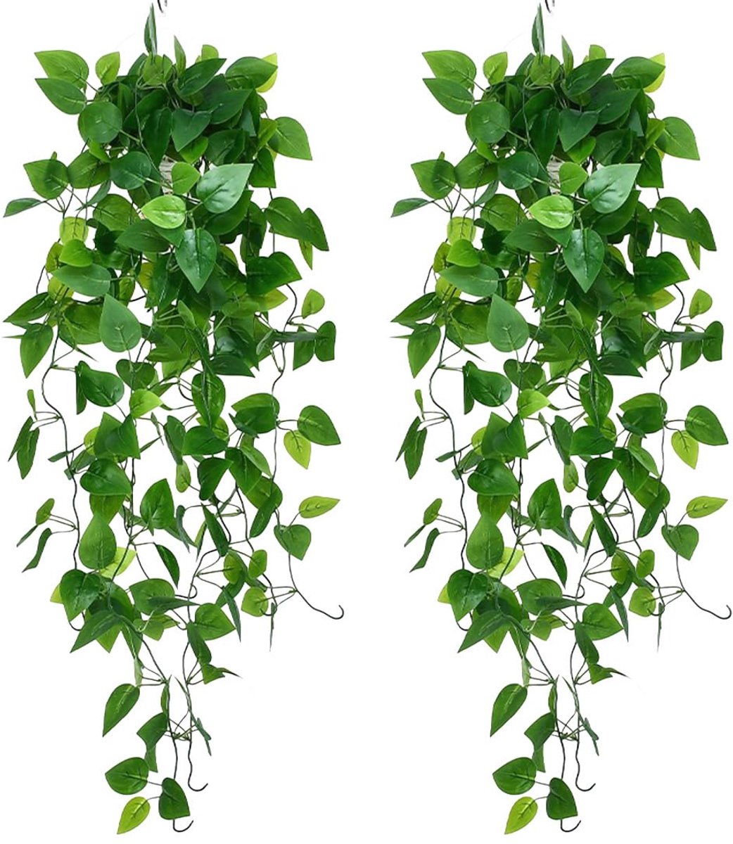 Kunstmatige hangplanten Pothos - 2 stuks - groen blad - perfecte tuindecoratie - ShopVlot