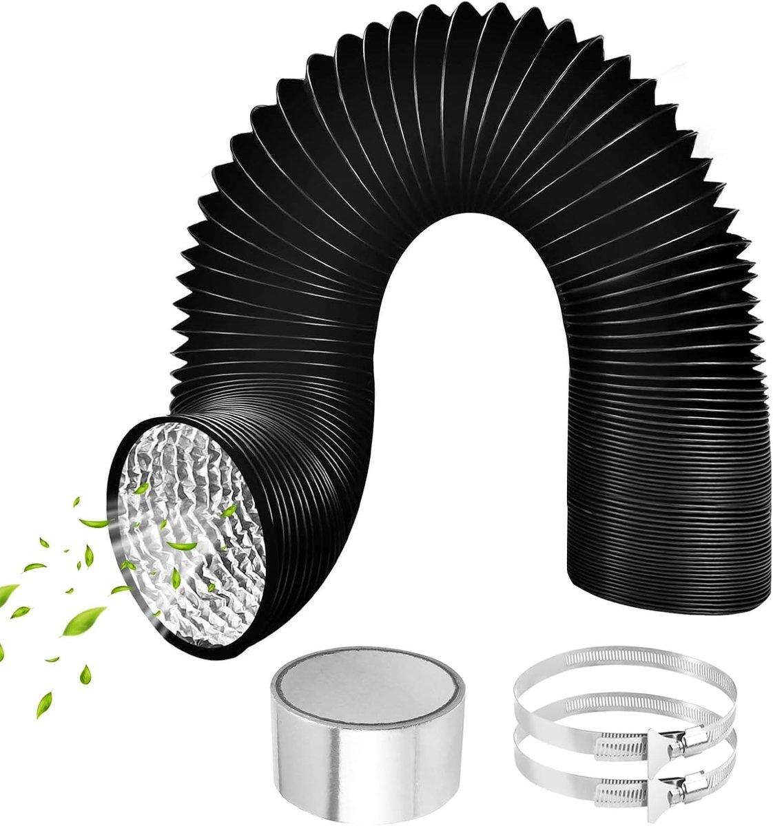 Flexibele PVC Afvoerslang 3m - 80mm Diameter voor Airco, Wasdroger en Afzuigkap met RVS Slangklemmen en Aluminium Folie Tape