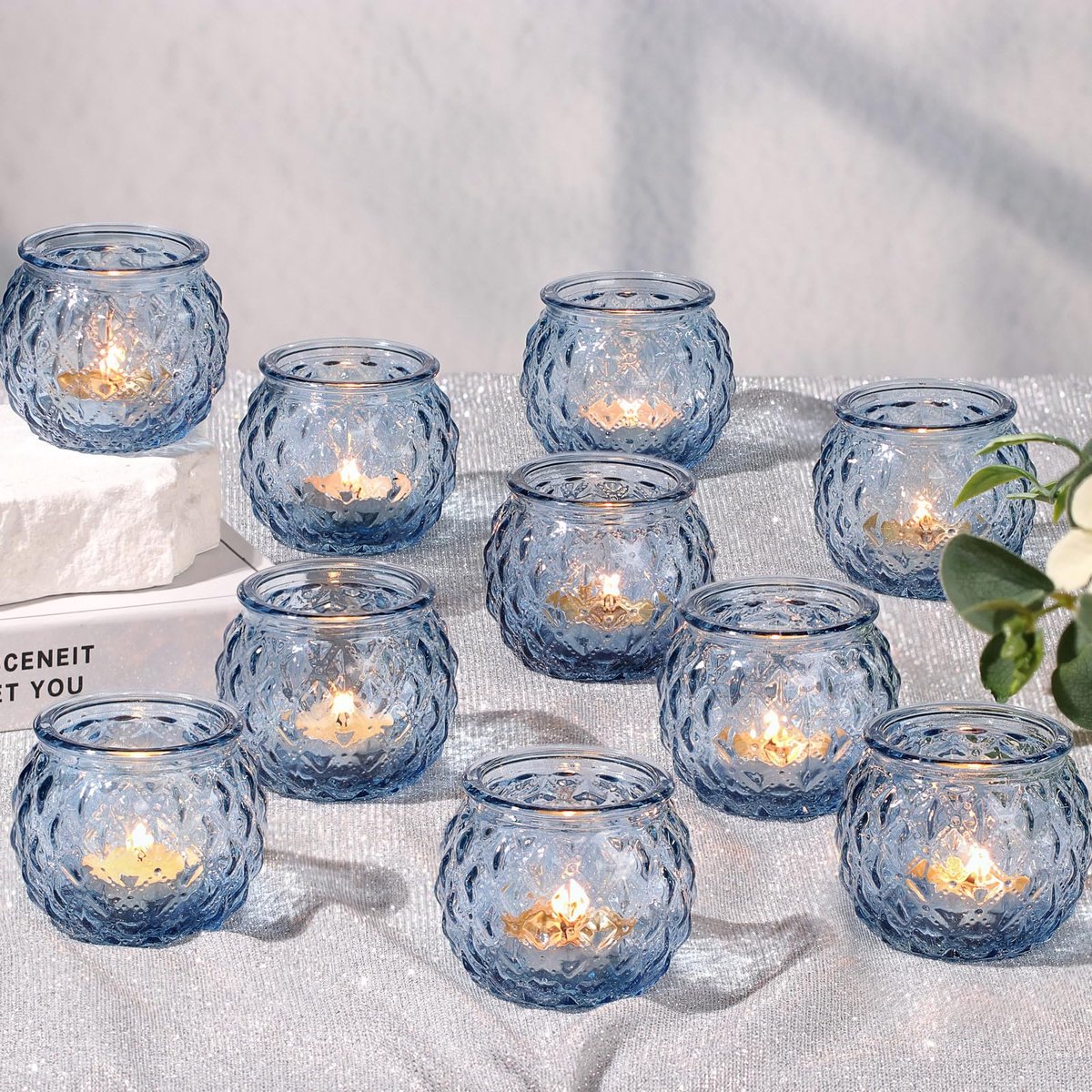 Votief kandelaars set van 24 - ronde glazen - diamanten textuur - perfect voor bruiloften - ShopVlot