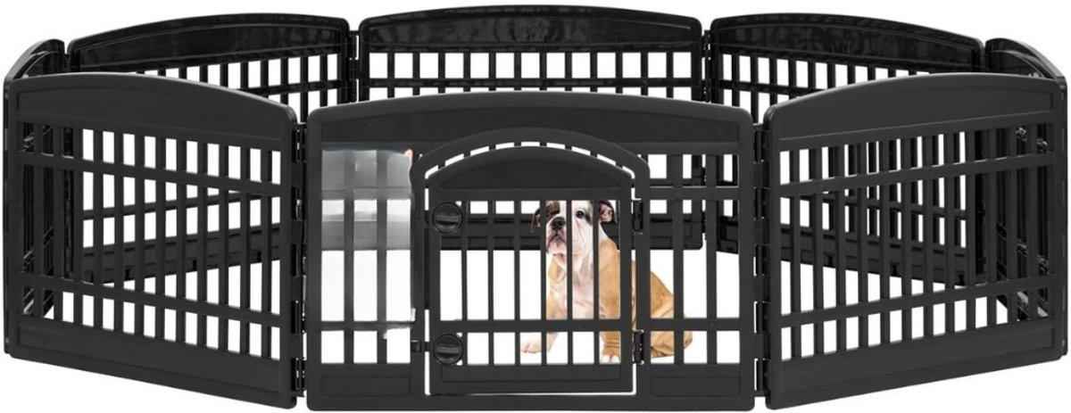 Allvia® Kattenren - Kattenren Buiten - Hondenren - met 8 Panelen - met Afsluitbare Deur - Zwart - 215cm x 215cm x 61cm