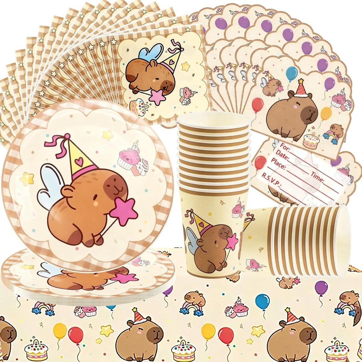 Complete 71-delige Verjaardagsservies Set met Papieren Borden, Servetten en Bekers voor Themafeesten en Verjaardagsdecoraties voor 20 Personen