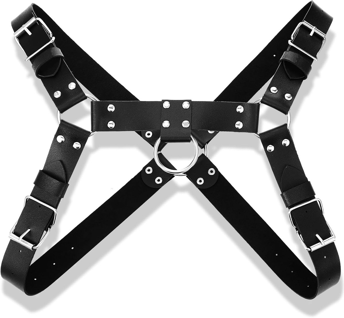 Verstelbare Borstband met Ring en Punk Gesp voor Halloween Kostuum in Zwart - Perfecte Accessoire voor Feestjes en Cosplay