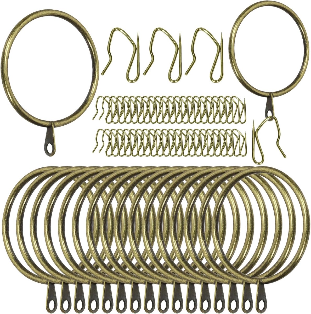 Gordijnringen 50mm - Brons Metalen - Met Pin-on Drapery Haken - Voor Raamdeur en Douchegordijn - ShopVlot