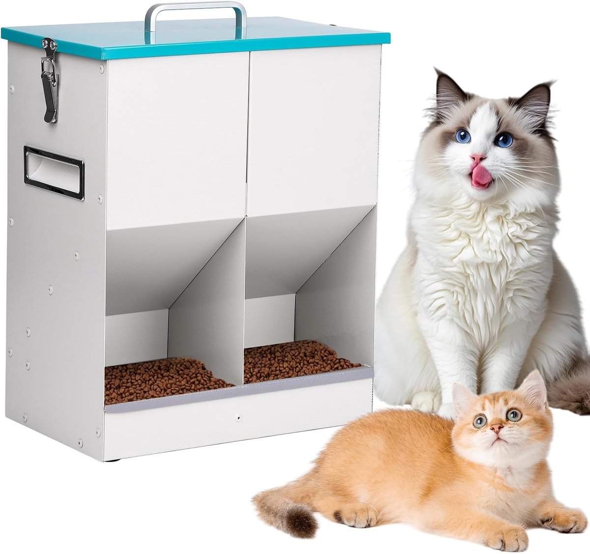 Voedingsstation voor katten met 2 kommen, 10 L capaciteit, metalen voerdispenser voor droogvoer en kleine huisdieren zoals honden en konijnen