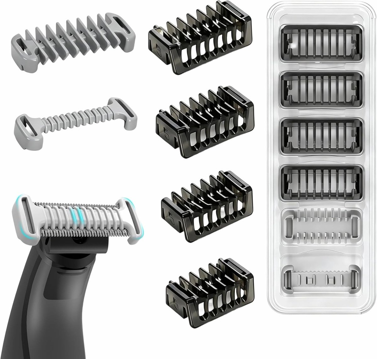 Set van 6 Gidskammen voor O Blade Trimmer met Beschermkap en Borstel - Inclusief 0 mm, 3 mm en 1/2/3/5 mm Kammen voor Huidbescherming en Lichaamsverzorging