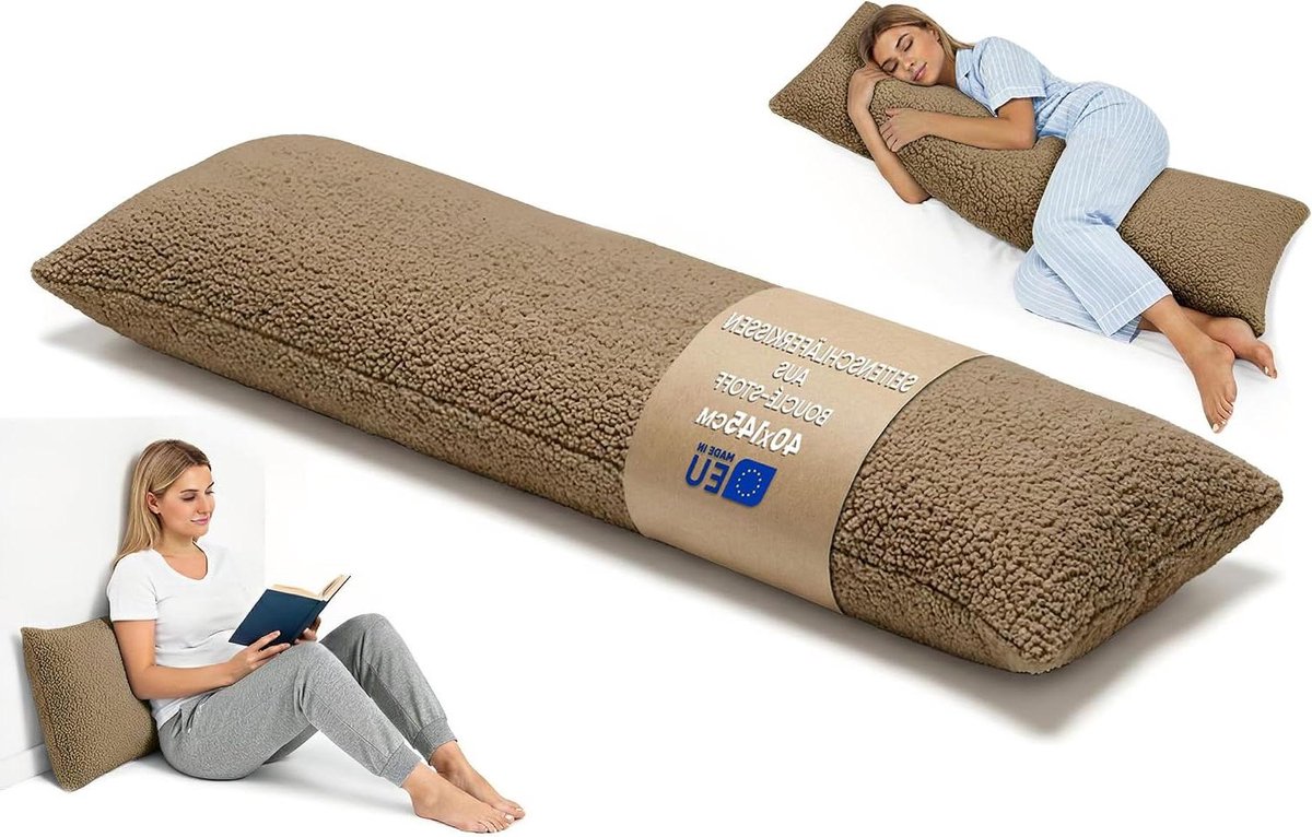 Zwangerschapskussen - Comfortkussen - Slapen en Ontspannen - Afneembare Hoes - 145cm Lang - Bruin