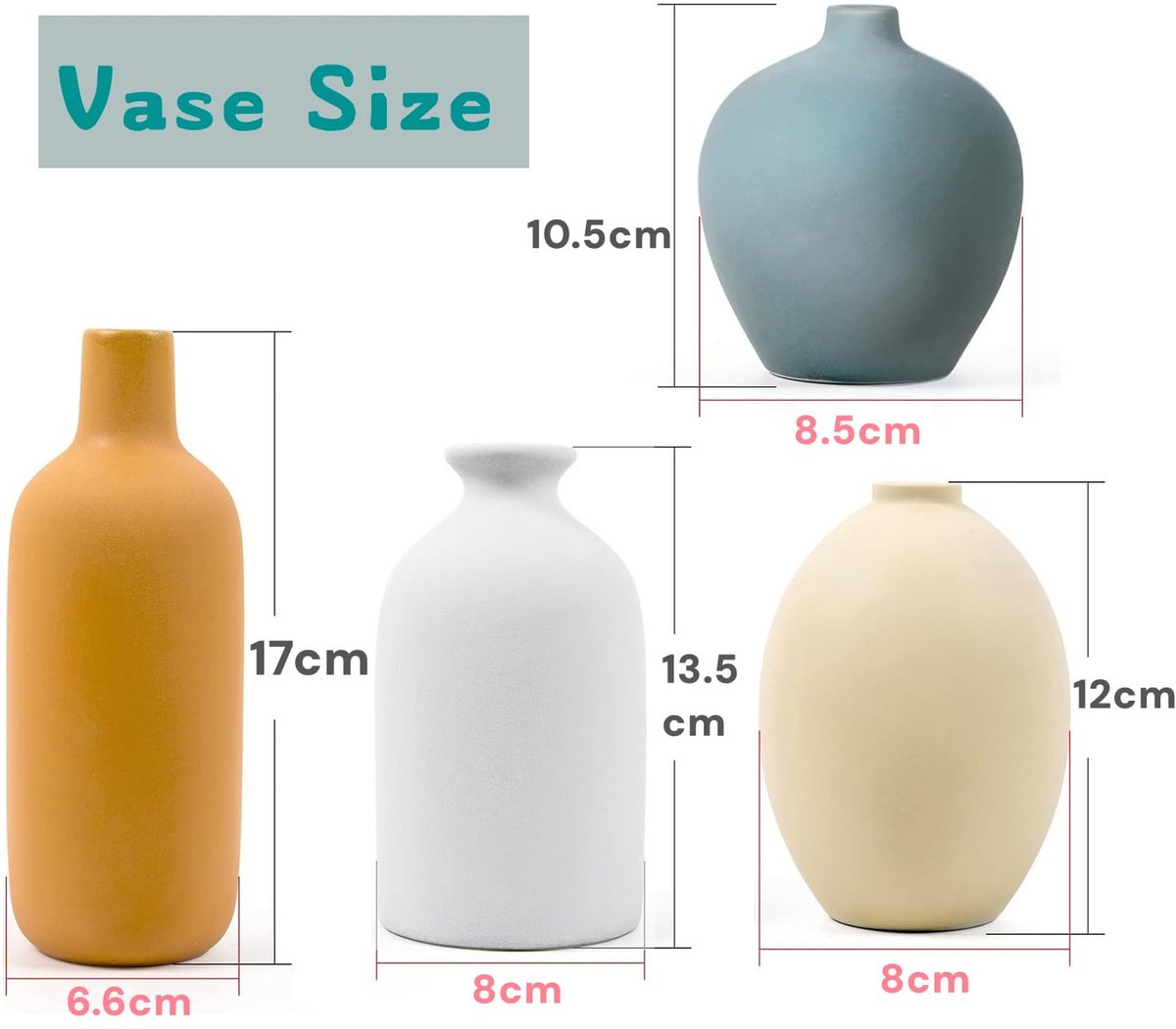 Keramische vazen set van 4 - moderne vazen - beige, blauw, oranje, wit - perfect voor droogbloemen - ShopVlot