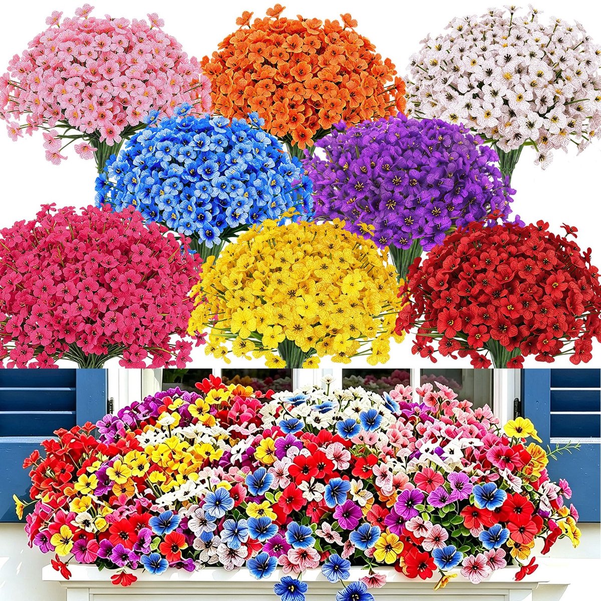 Kunstbloemen 24 bundels - plastic nepbloemen - 8 kleuren - ideaal voor buiten en binnen decoratie - ShopVlot