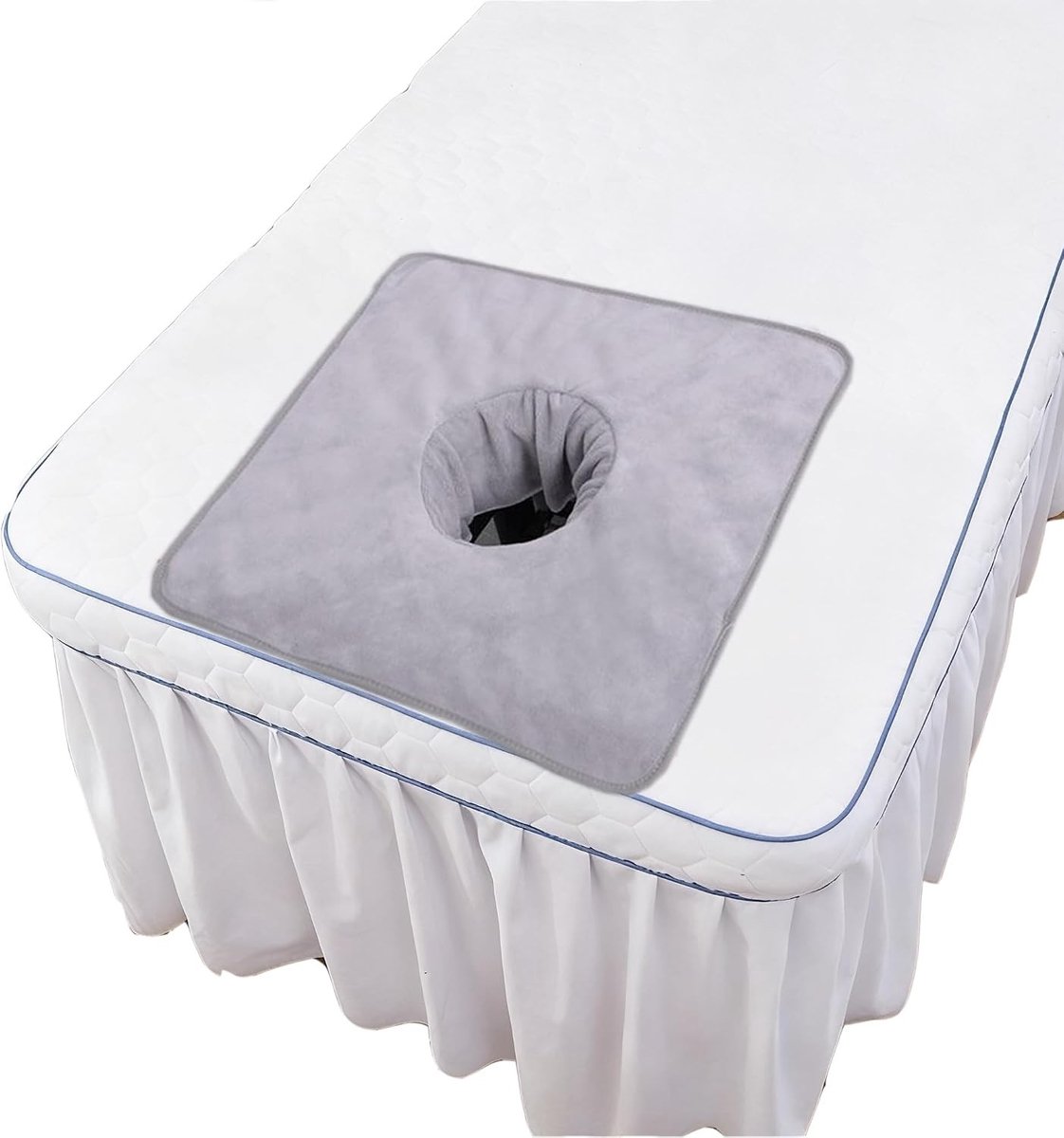 Premium Massage Tafelhoes met Gezichtshouder en Gaatje, Perfecte Pasvorm en Vergrendelde Randen (Lichtgrijs) - Ideaal voor Wellness en Thalasso Therapie