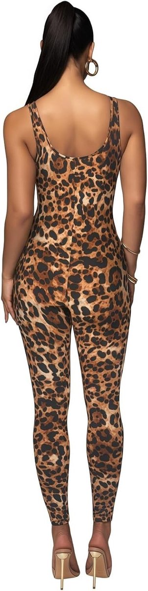 Leopardenprint Dames Jumpsuit zonder Mouwen U-Hals Slimme Bandjes Elastische Volledige Body Slim Fit voor Feest, Club en Yoga Activiteiten