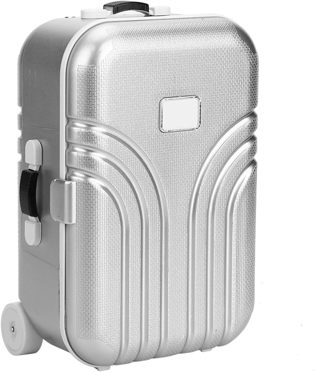 Schattige speelgoedkoffer voor baby's, plastic bagagebox, ideaal voor reizen, 15.5 x 10.5 x 7 cm, zilver kleur