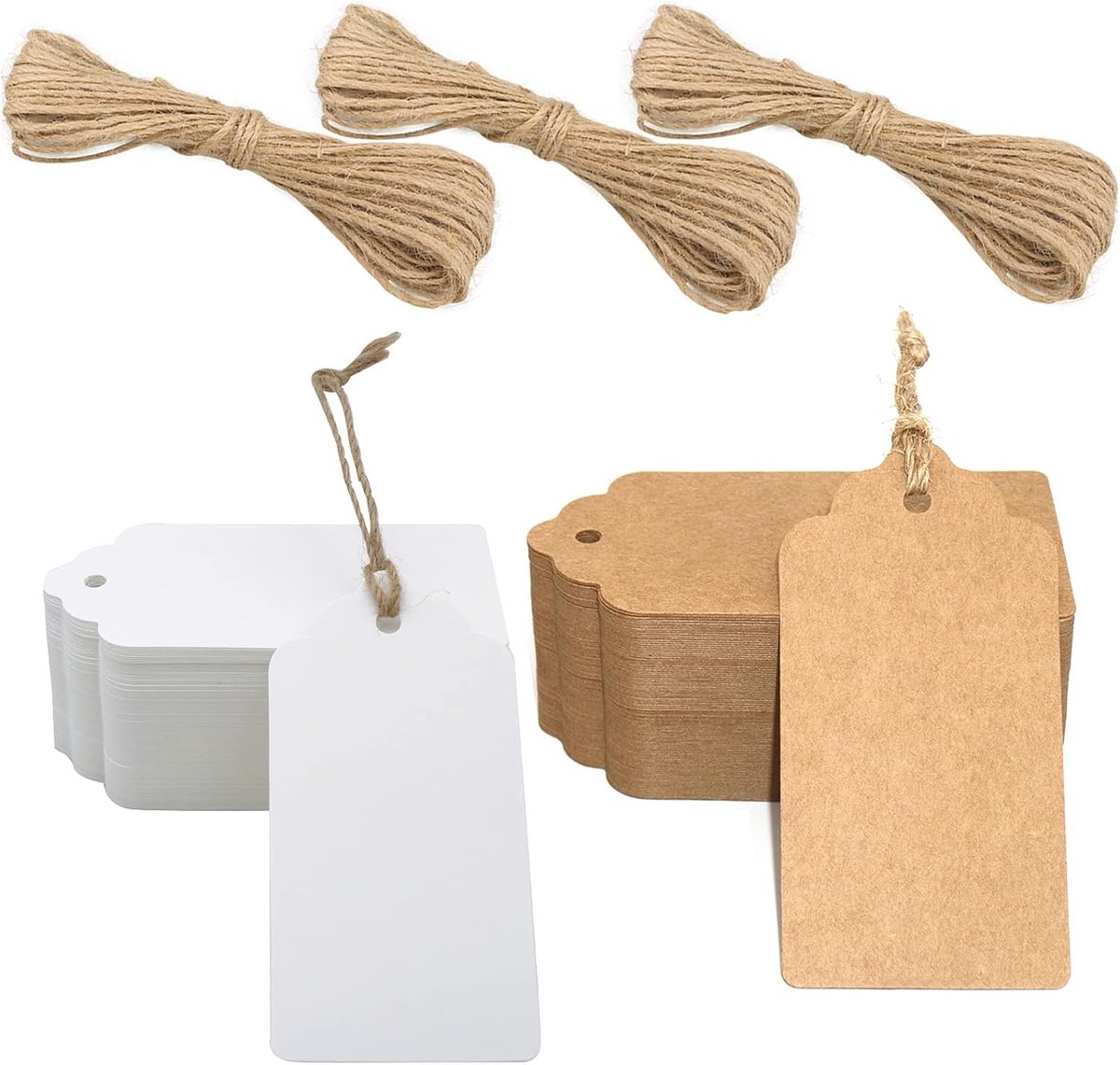 Cadeauhangers - Kraftpapier - 5 x 10 cm - Met Jute Koord - Voor Bruiloften en Verjaardagen