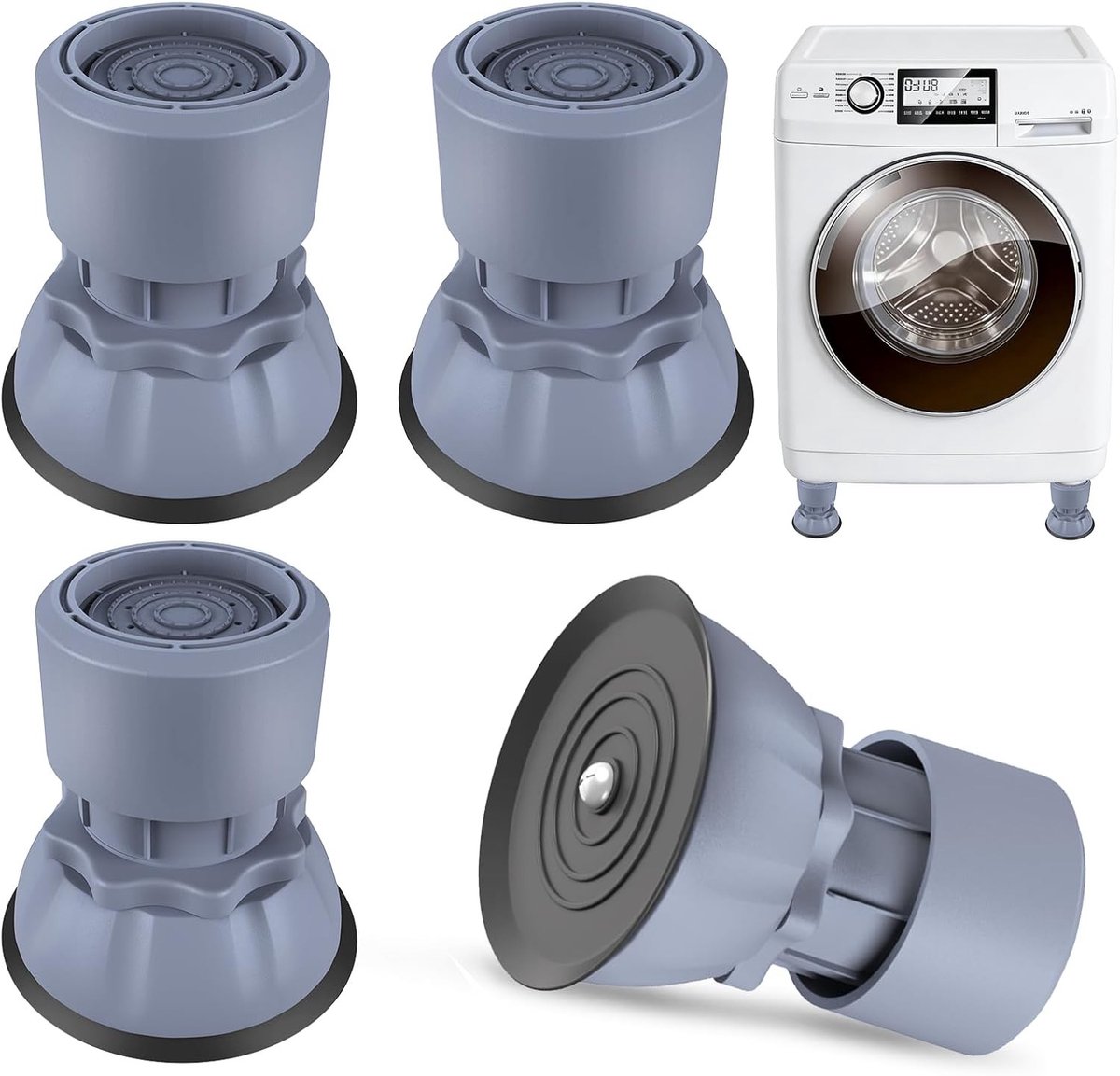 Verstelbare Voeten voor Wasmachine, Hoogte Instelbaar van 8,5 tot 11,5 cm, Universele Antivibratie Matten en Demper voor Wasmachines en Drogers, Grijs, Vibration Dampening, Stabiliteit, Geluidsreductie