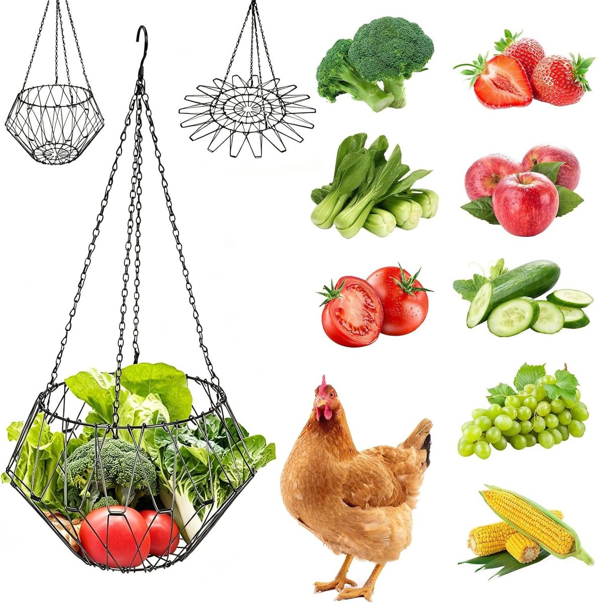 Hangend voederaccessoire voor kippen en gevogelte, opvouwbaar fruit- en groenthouder van 30,5 cm, ideaal voor kippen en eenden