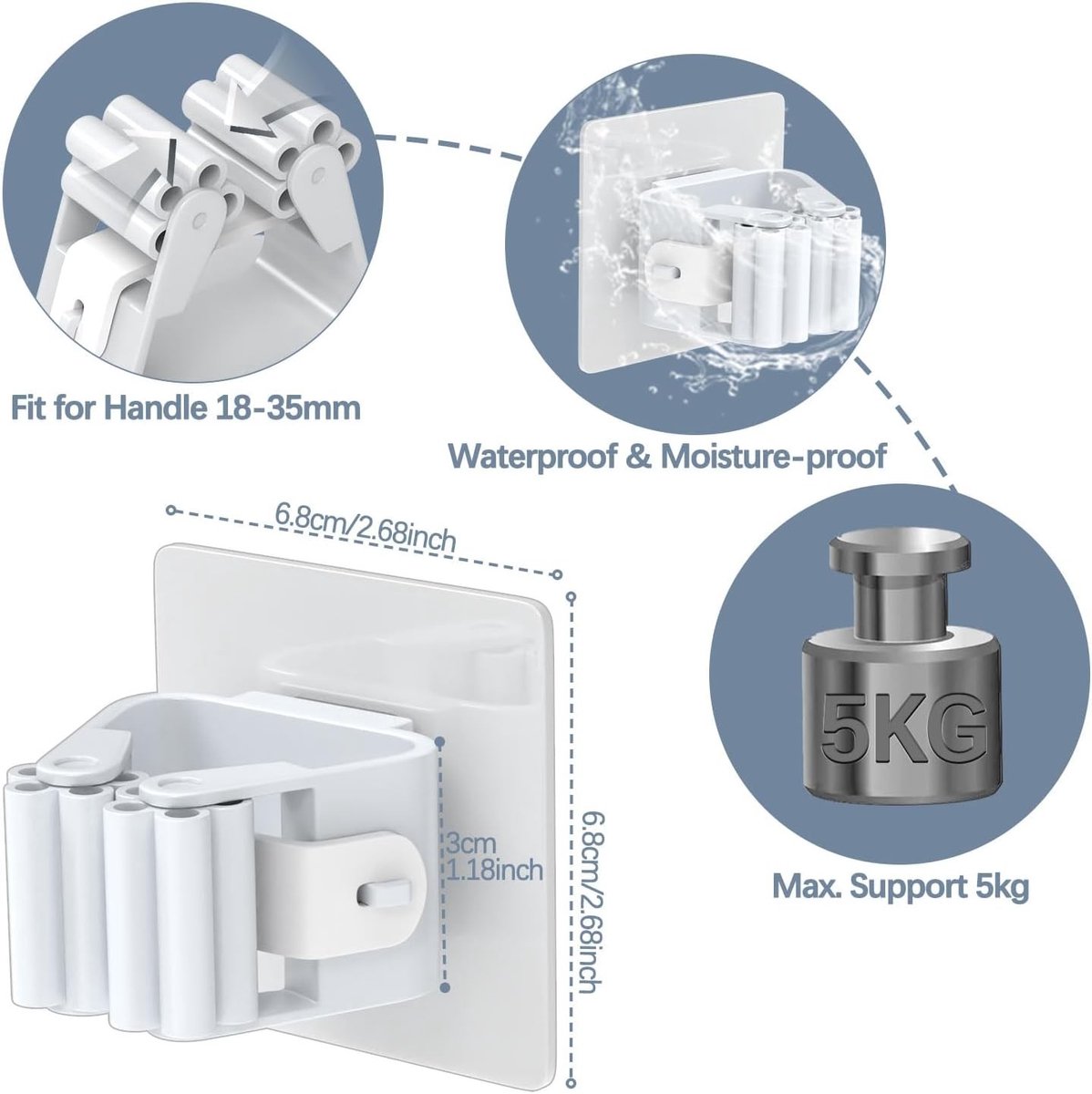 24-Pack Wandmontage Bevestiger voor Bezems - Sterke Geen Boor Organizer voor Garage en Keuken, Ideaal voor Moppen en Schoonmaakgereedschap, Eenvoudig Plak- en Stick-systeem, Wit