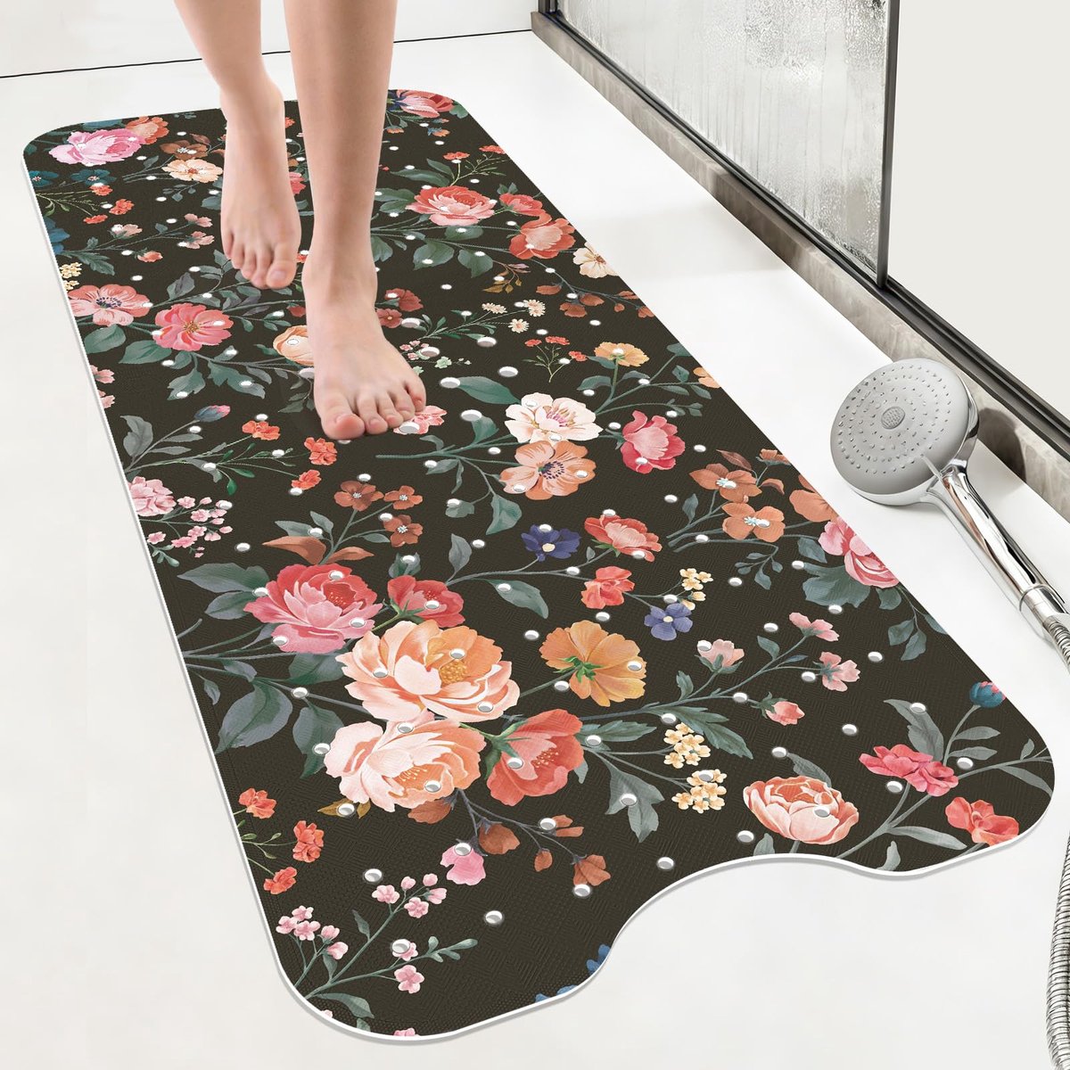 Badmat 100 x 40 cm - antislip - retro bloemen - veilig en stijlvol - ShopVlot