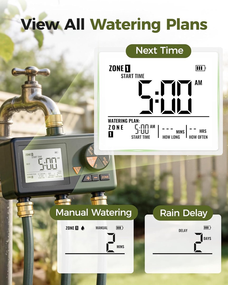 Irrigatiecomputer 3 uitgangen - programmeerbare sproeier timer - groot display - automatische tuinbewatering - ShopVlot