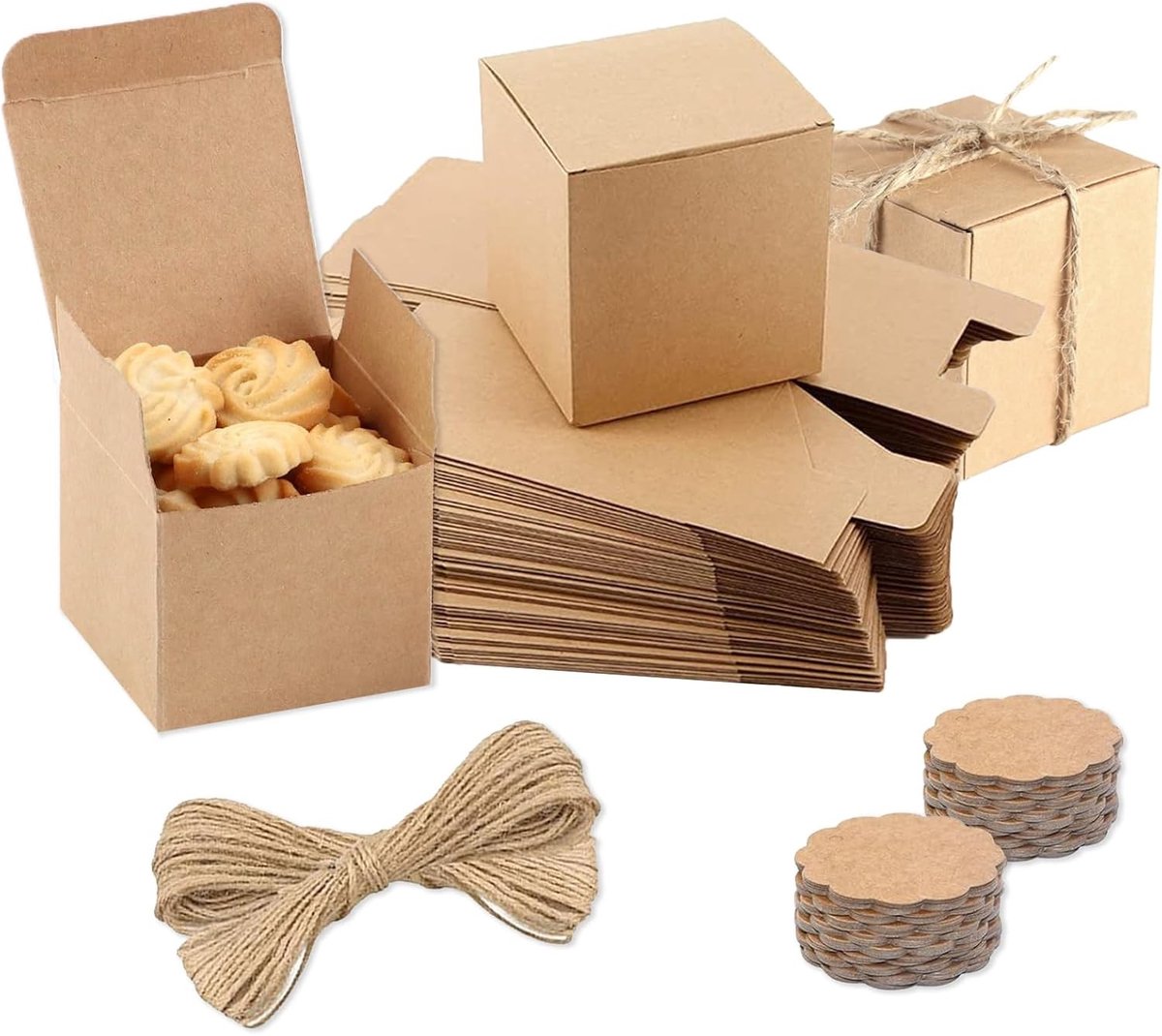 Kleine kartonnen geschenkdozen met deksel, 50 stuks, 5 x 5 x 5 cm, ideaal voor cadeaus, verjaardag, feesten en decoratie in kraftpapier