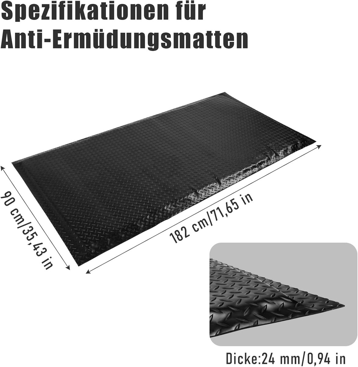Ergonomische Antimoeheidmat voor Staand Werk, 90 x 182 cm, Ideaal voor Bureau en Werkplaats, Comfortabele Ondersteuning en Vermindering van Vermoeidheid