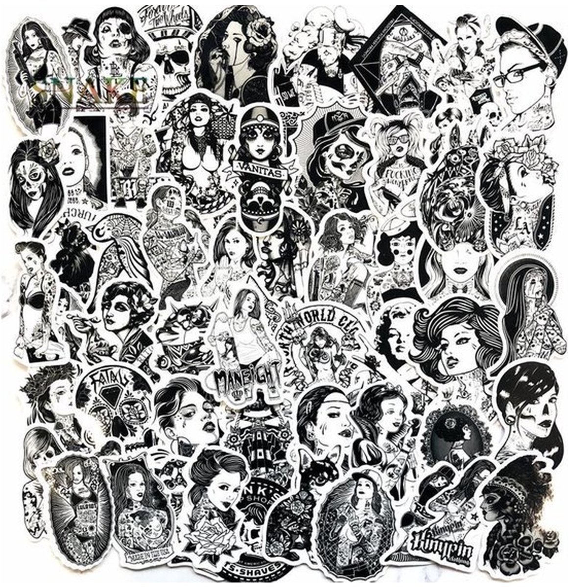 68 Zwart-Wit Tattoo Stickers – Dames & Tattoo Art – Voor Volwassenen