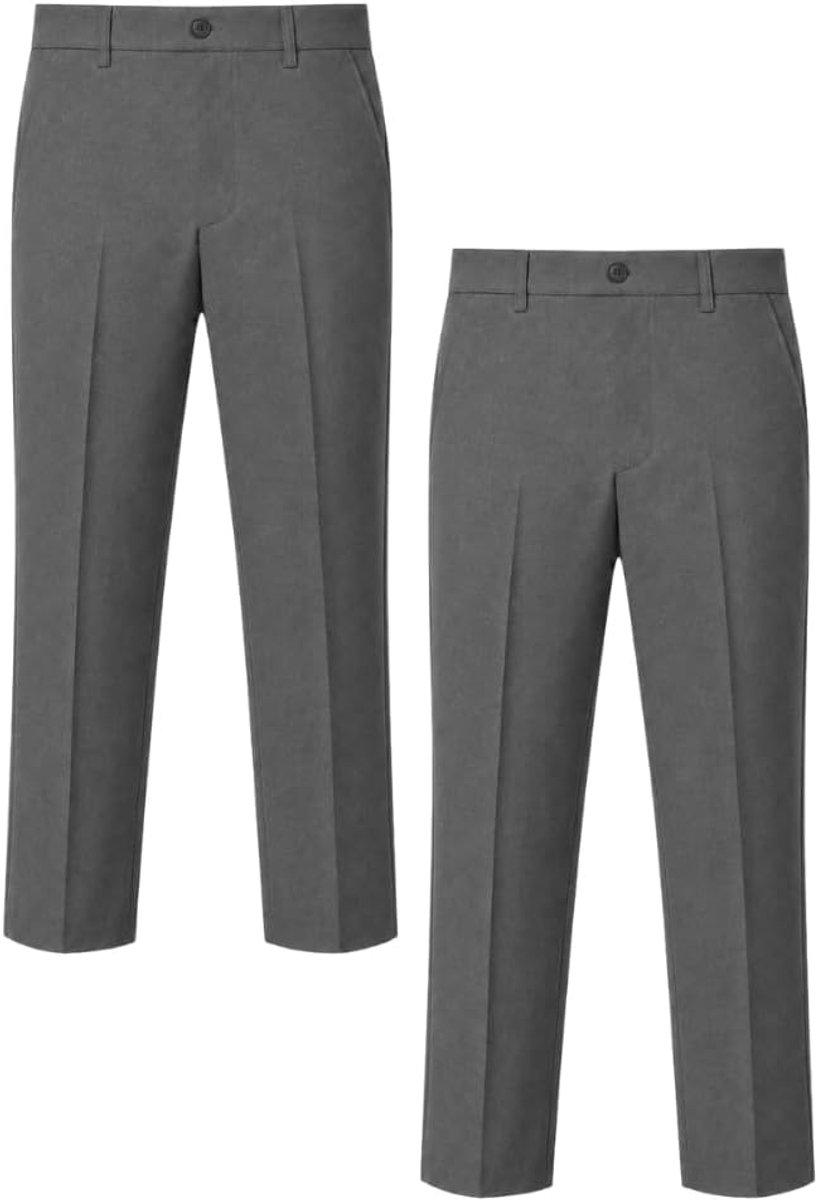 IMFAA Kids School Uniform Pants/Pants - Pull-On Adjustable Elastic Waist - Grey & Black - No Zipper or Hook - ShopVlot