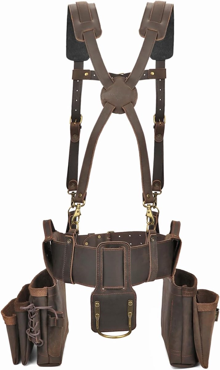 "Tourbn" TOURBON Real Carpenter Tool Belt with Pants Hangers, Detachable Electrician Tool Pockets, Hammer Loop - ShopVlot