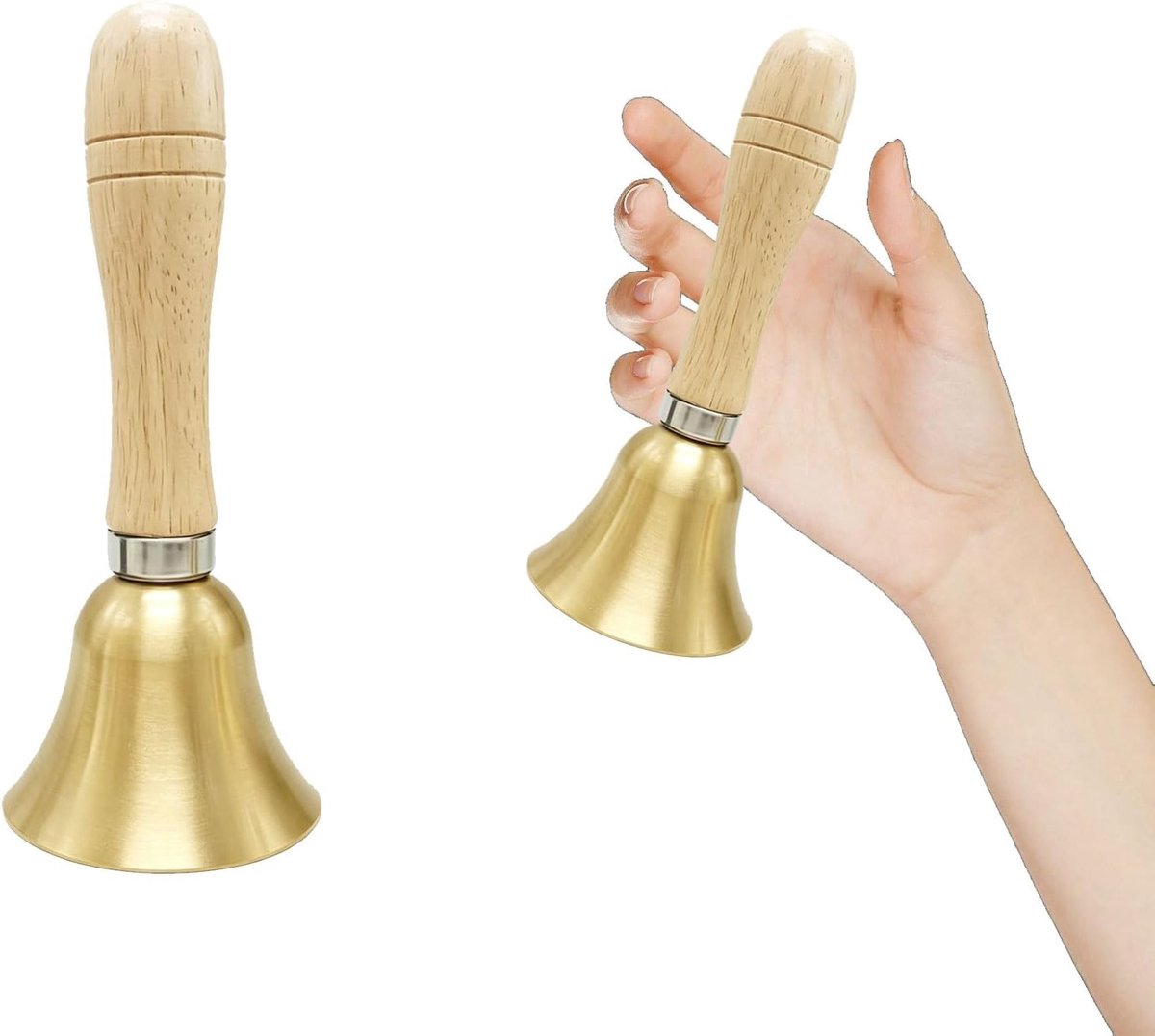 Klok houten handvat handbel klein kerstbel, bel - ShopVlot