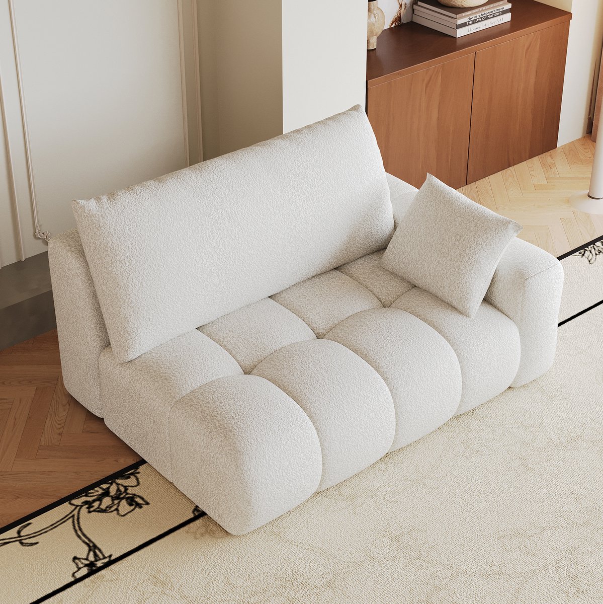 DESMIU Bank - 2-Zitsbank 130 Cm - Zacht En Zonder Montage - Voor Woonkamer En Slaapkamer - Stof - Creamy White Met Kussens