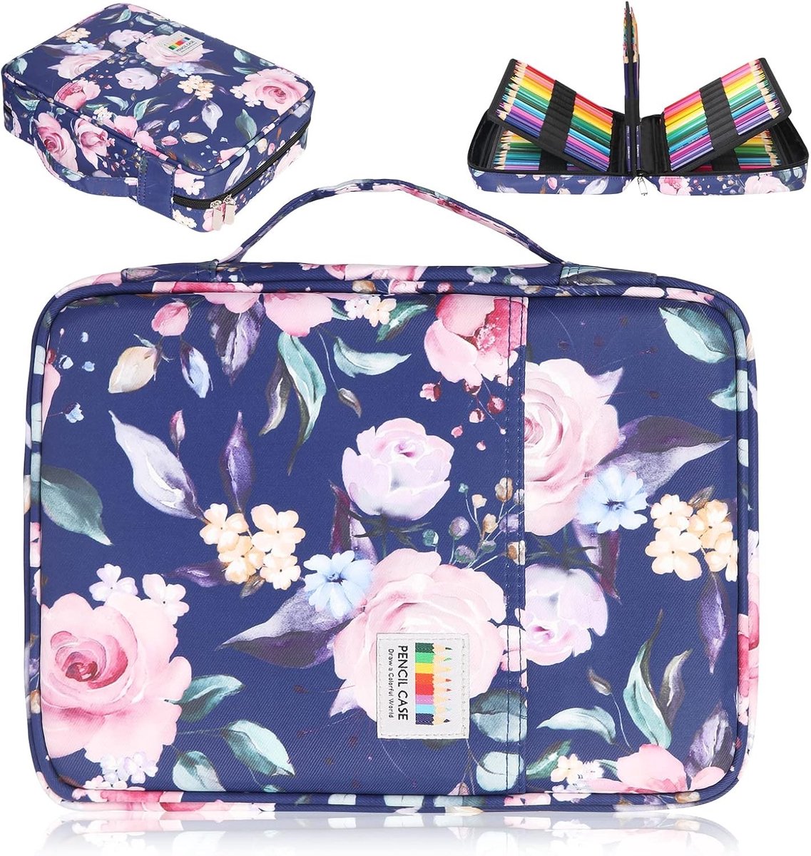 Gekleurd Etui - Zwart - 30,5 x 22,5 x 8 cm - Nylon Pennenetui met Ritssluiting - Voor Studenten en Kunstenaars