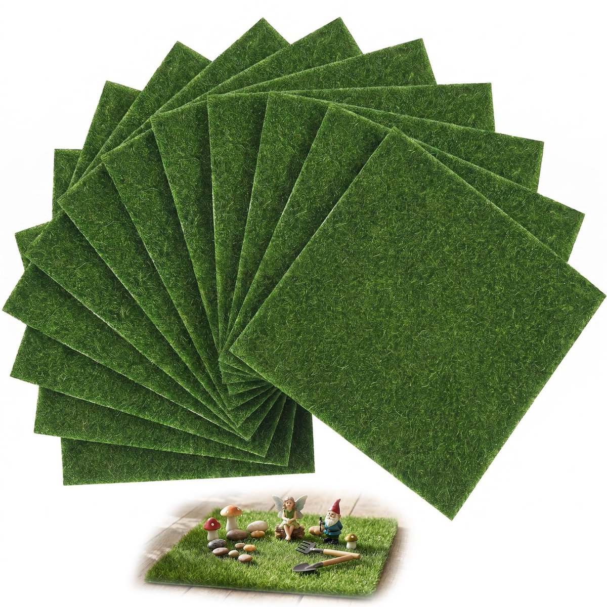12 Stuks Kunstgras Platen 15x15cm Miniatuur Decoratie