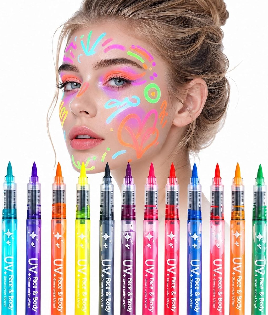 Kleurrijke Neon Lichaamsverf Set met 12 Stukken voor Creatieve Gezichts- en Lichaamskunst
