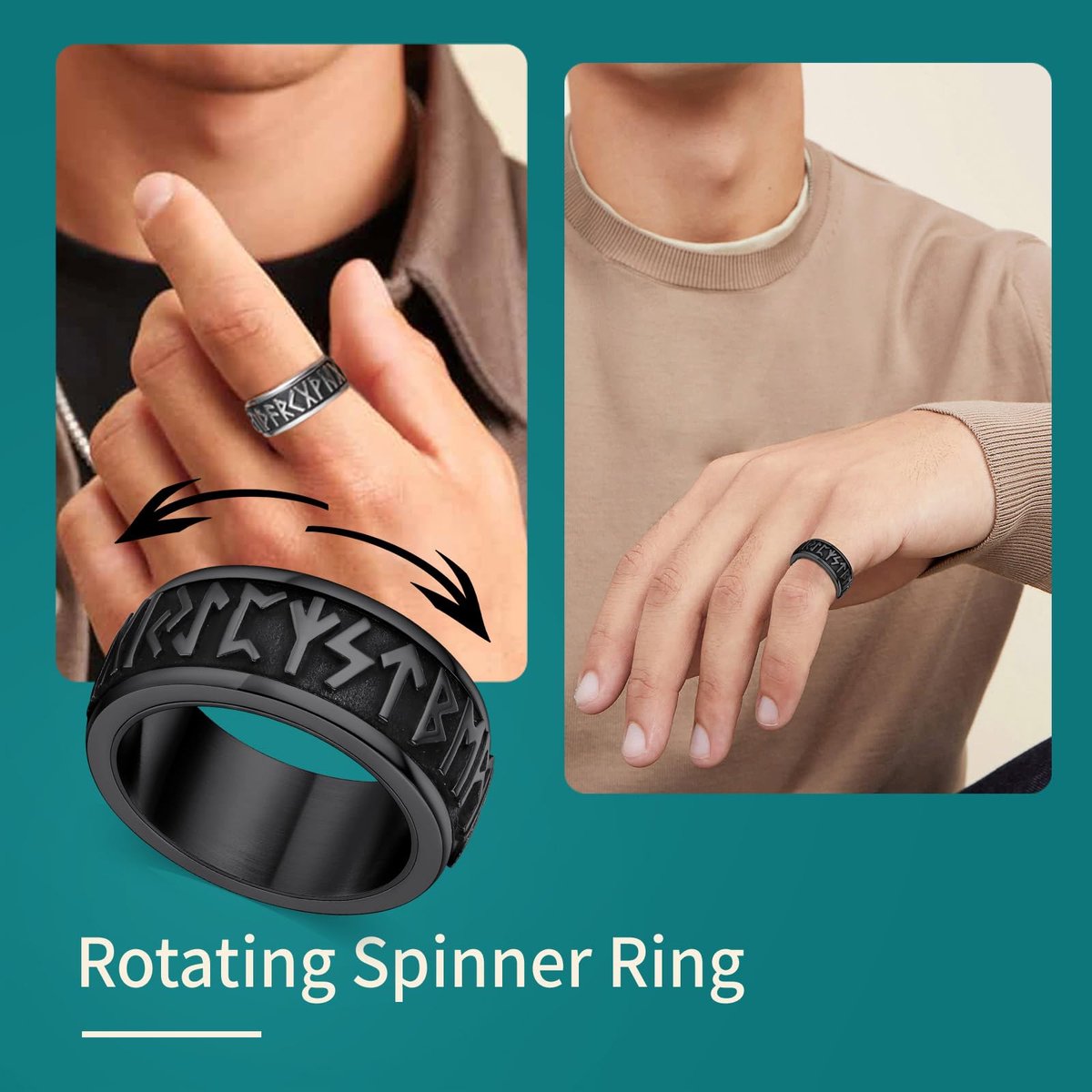 Noorse runenring heren maat N 1/2-Z+2 - roestvrij staal zwart - gepersonaliseerd - unieke friemelring - ShopVlot