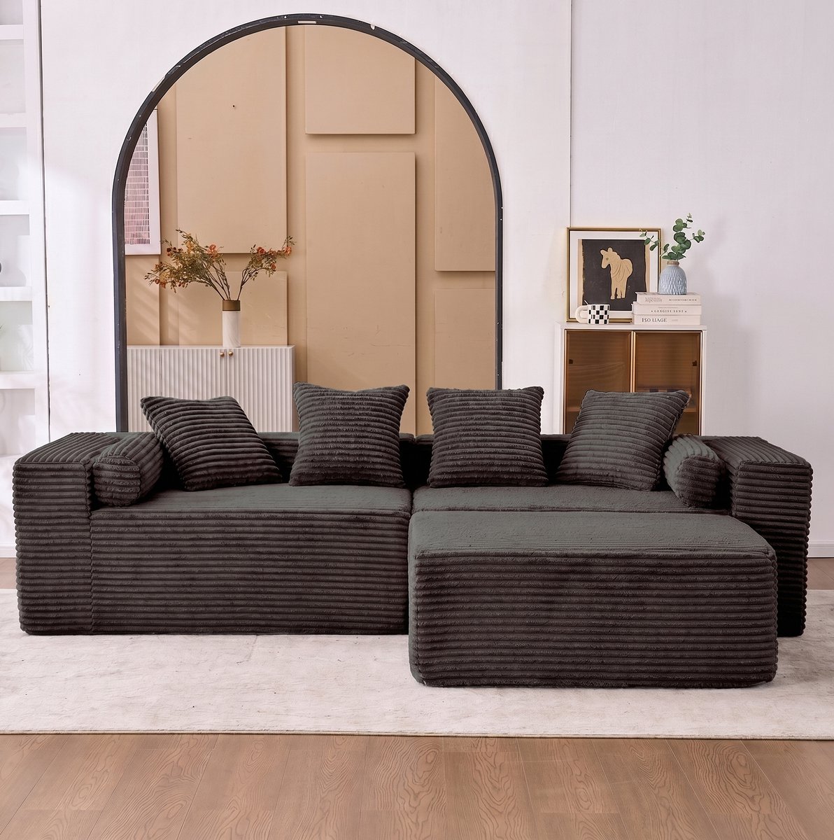 MODENUIT Hoekbank 266 cm - Modulaire L-vormige 3-zits Bank - Voor Woonkamer En Lounge - Stof - Zwart
