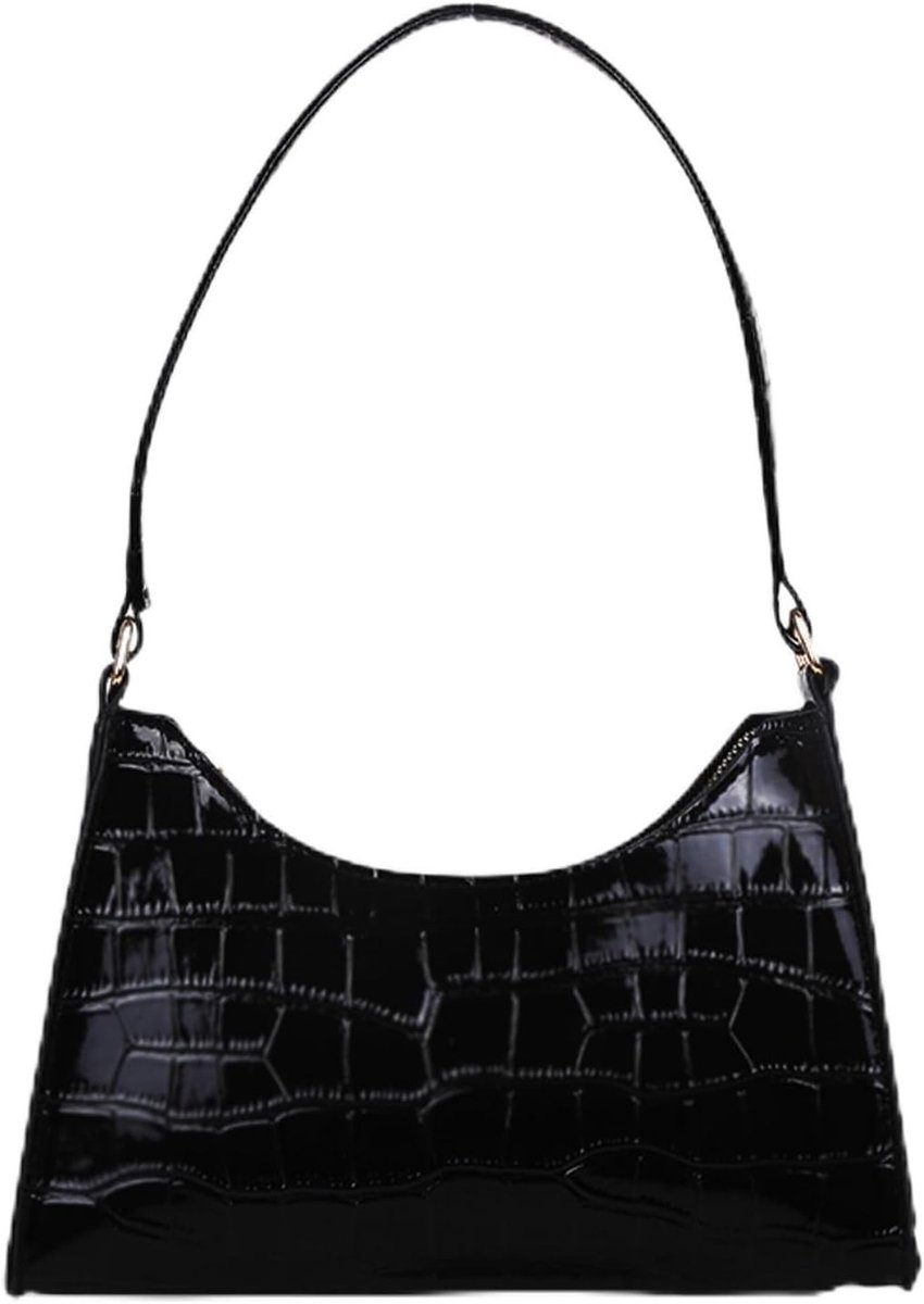 Dames Crocodile Handtas met Geperst Patroon, Retro Y2K Schoudertas, Kleine Zwarte Clutch voor Dagelijks Gebruik, 25 x 17 x 7 cm, Ideaal voor Winkelen en Uitgaan