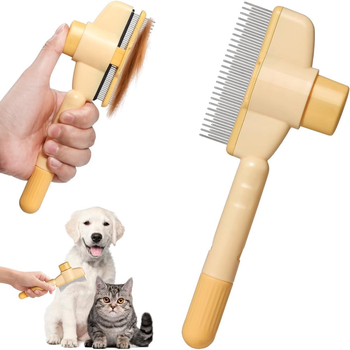 Efficiënte Vlooienkam voor Katten en Honden, Verwijdert Vlooien, Vacht en Klitten, Gemakkelijk Schoon te Maken met Één Druk op de Knop, Perfect voor Dierenverzorging