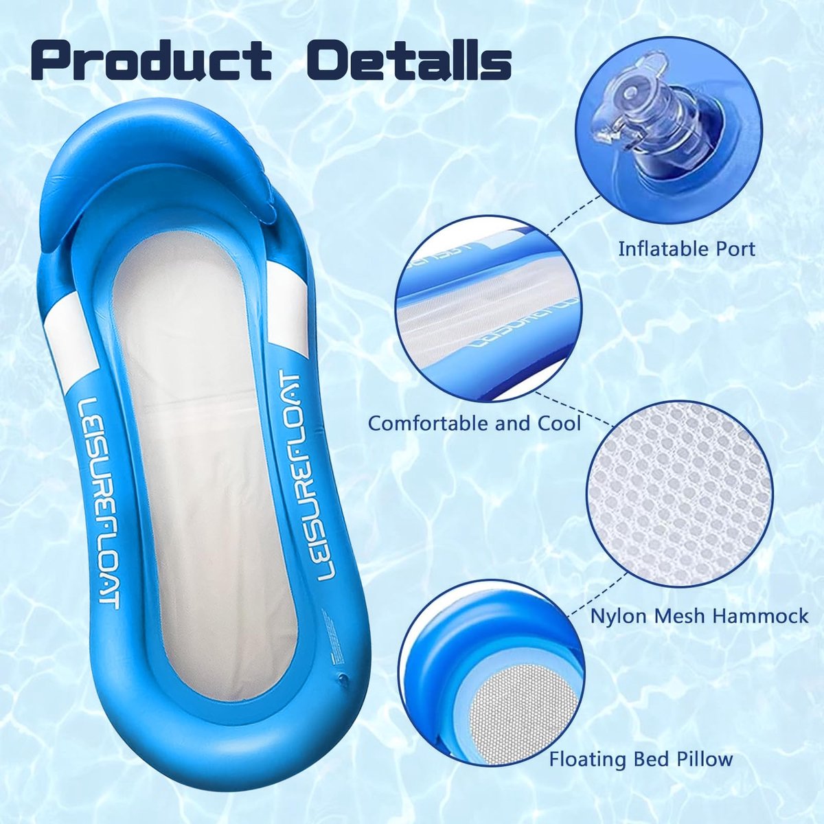 Opblaasbare waterhangmat, opblaasbaar zwembed met mesh, drijvende loungestoel, luchtmatras, zwembad, water - ShopVlot