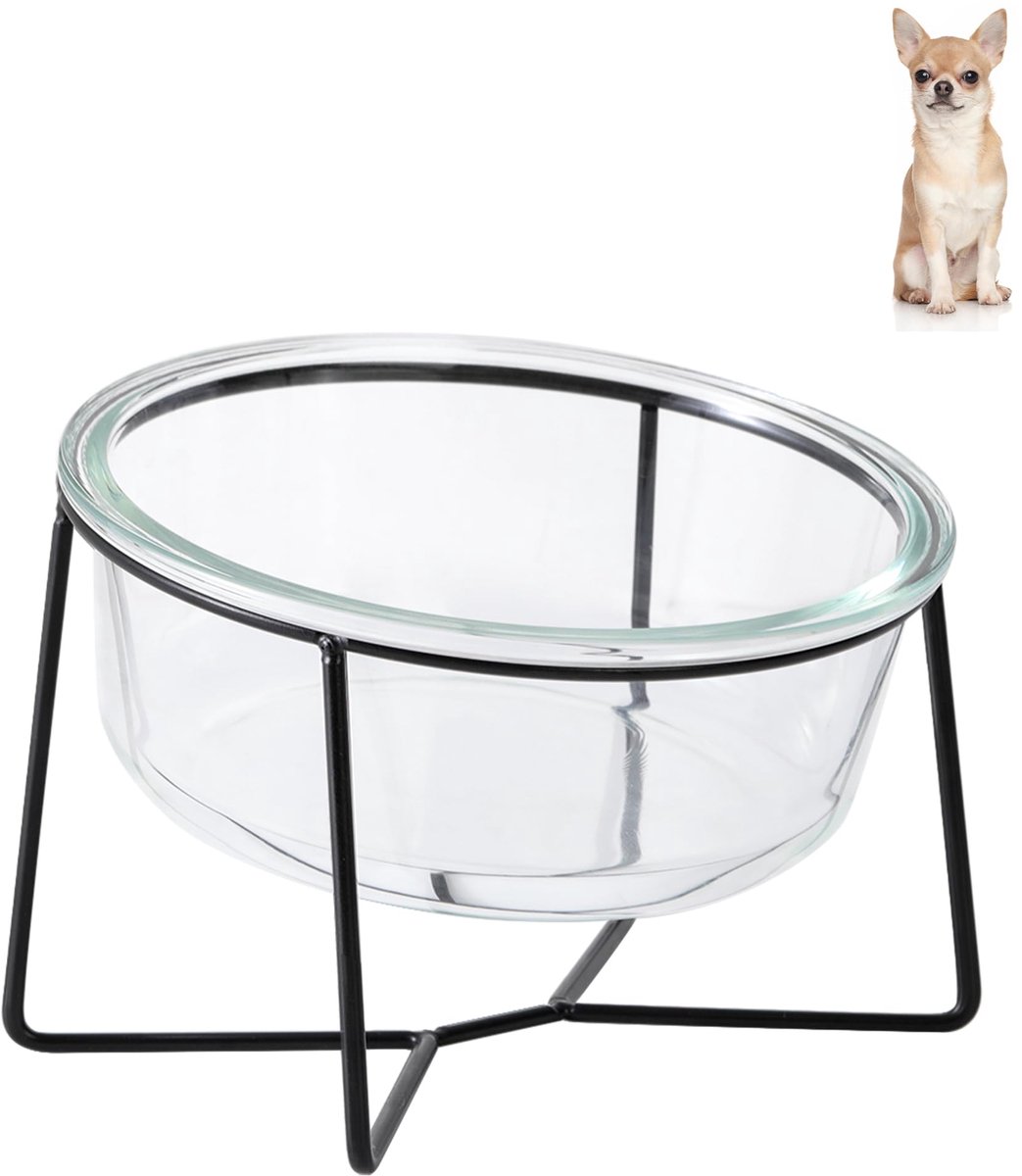 Voerbak voor katten en honden - verhoogde kom 450 ml - glazen schaal - anti-braken voor comfortabel eten - ShopVlot