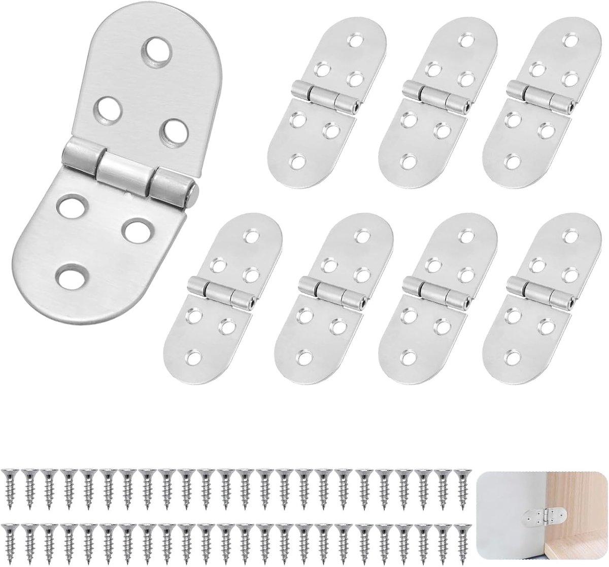 Vouwscharnieren van RVS - 8 Stuks met Schroeven - 180° Vouwscharnieren voor Meubels, Tafels en Kasten - Ideaal voor Houten Dozen en Thuisgebruik