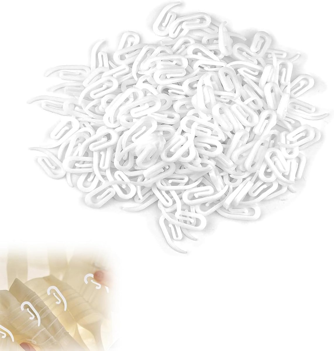 200 stuks gordijnhaken van kunststof, 2,6 x 1,1 cm, universele gordijnhaken van kunststof, glijders, gordijnhaken - ShopVlot