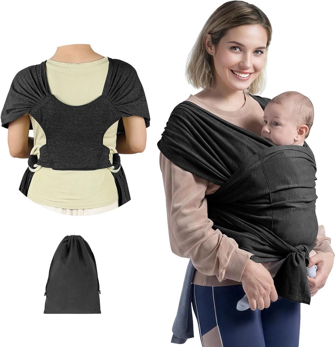 Baby Draagzak - Draagdoek Baby - Baby Dragen - Ergonomisch Ontwerp - Tot 22 kg - Zwart