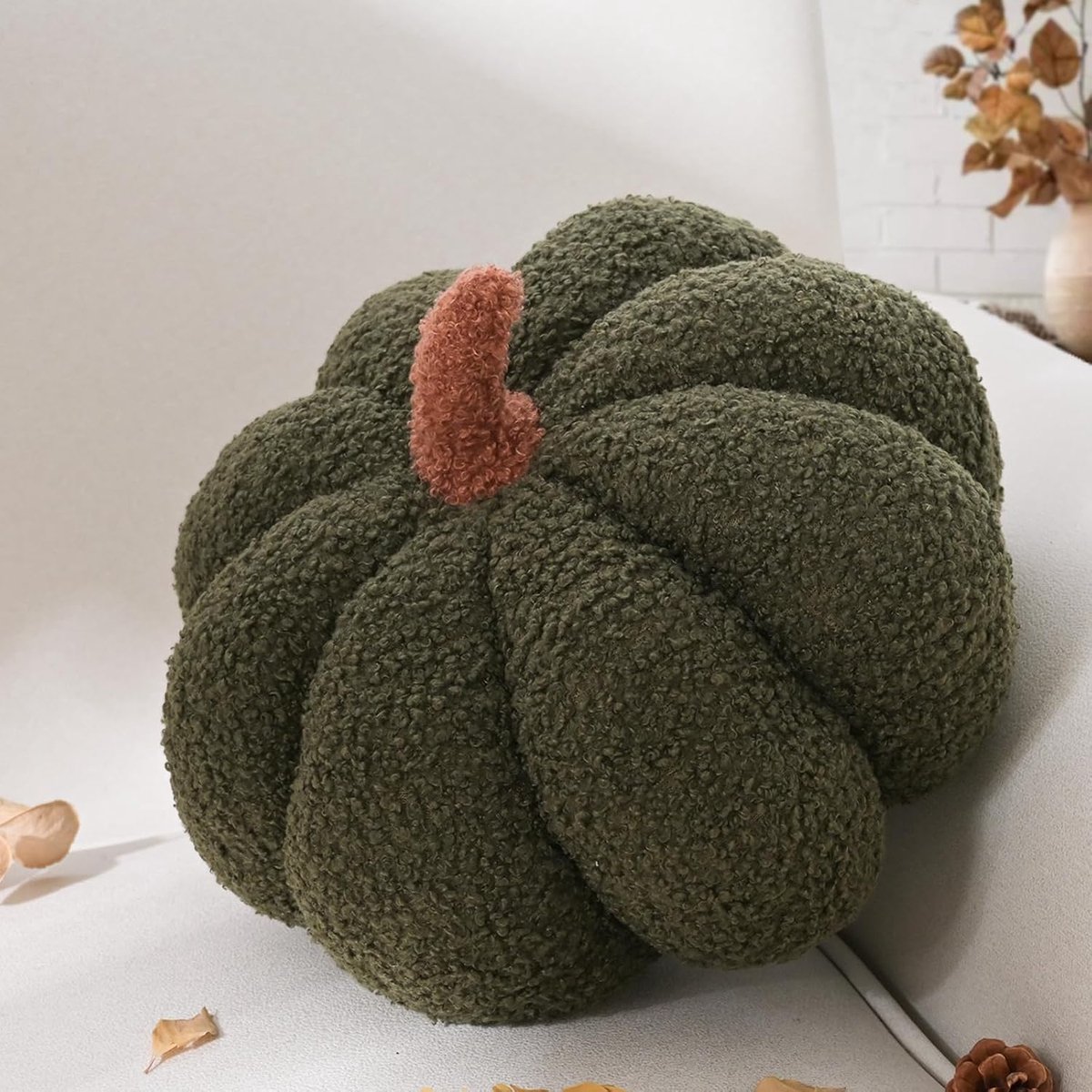 Kussen pompoen 20 cm - groen - fluwelen stof - herfst decoratie - ShopVlot