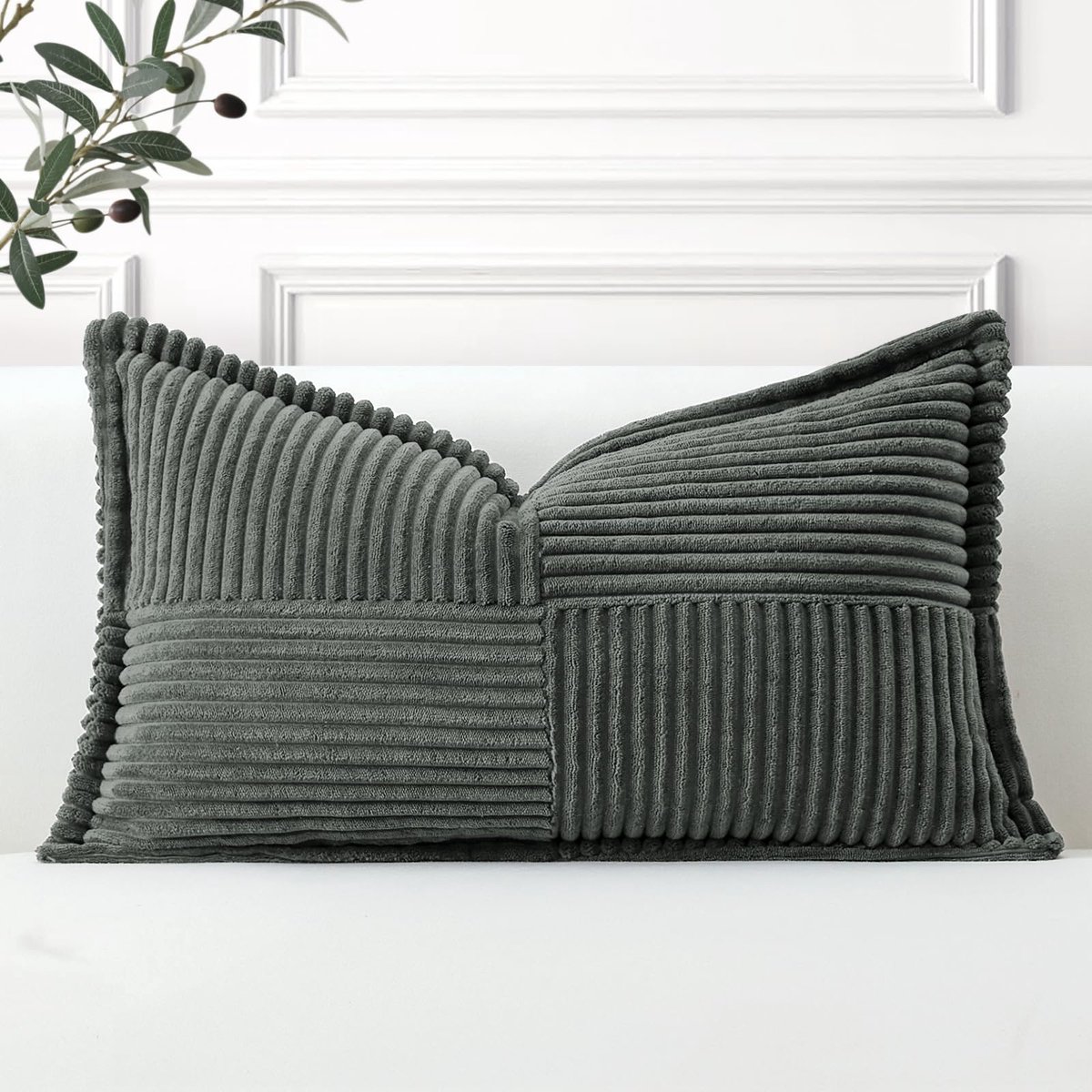 Kussenhoezen 30 x 50 cm - Gestreepte corduroy - Donkergrijs - Decoratieve sierkussens voor bank of bed - ShopVlot