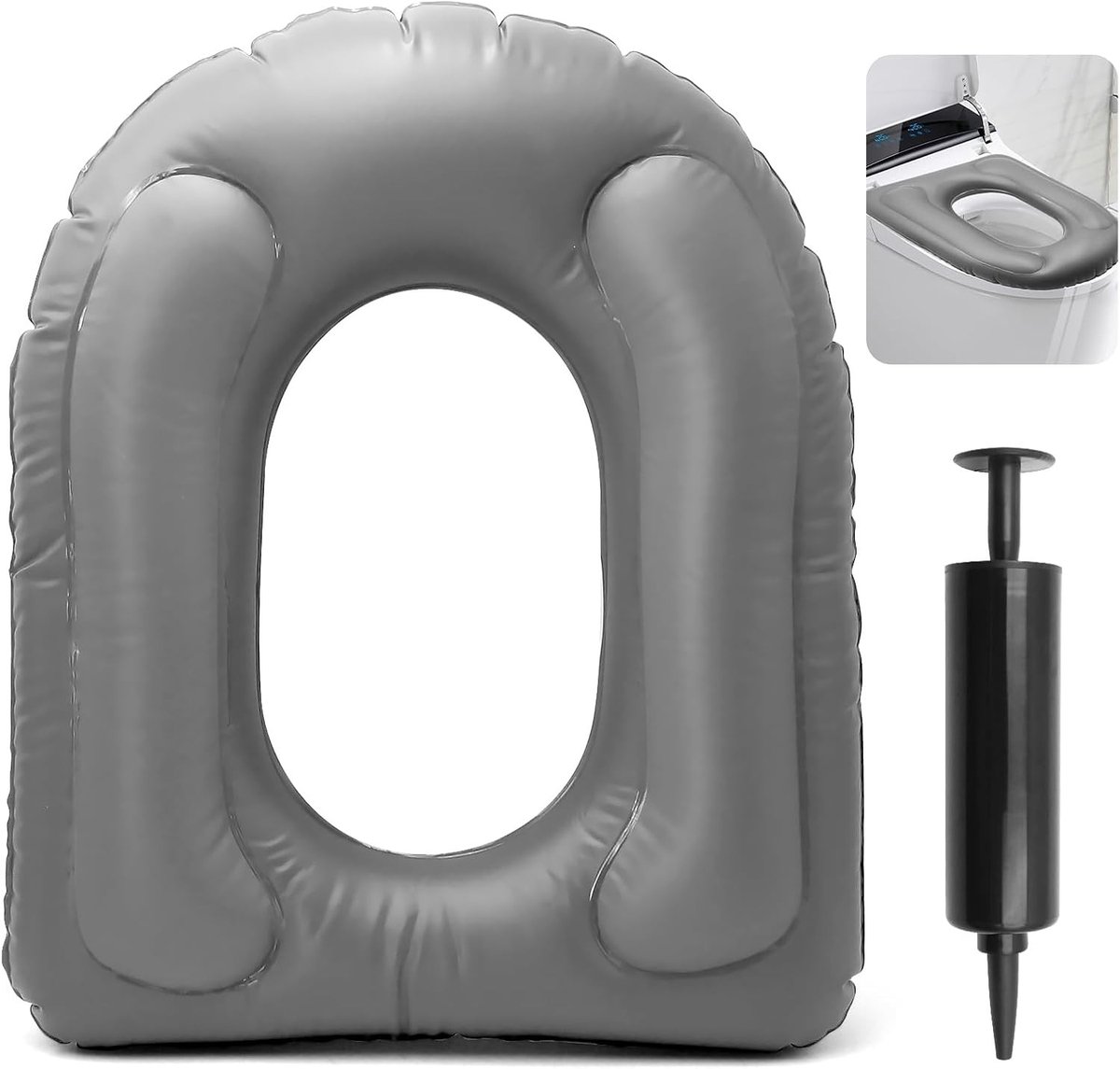 Opblaasbare Toiletzitting Kussen met Zuignap - Comfortabele Toiletverhoger voor Volwassenen, Senioren en Personen met een Beperking, Inclusief Handpomp