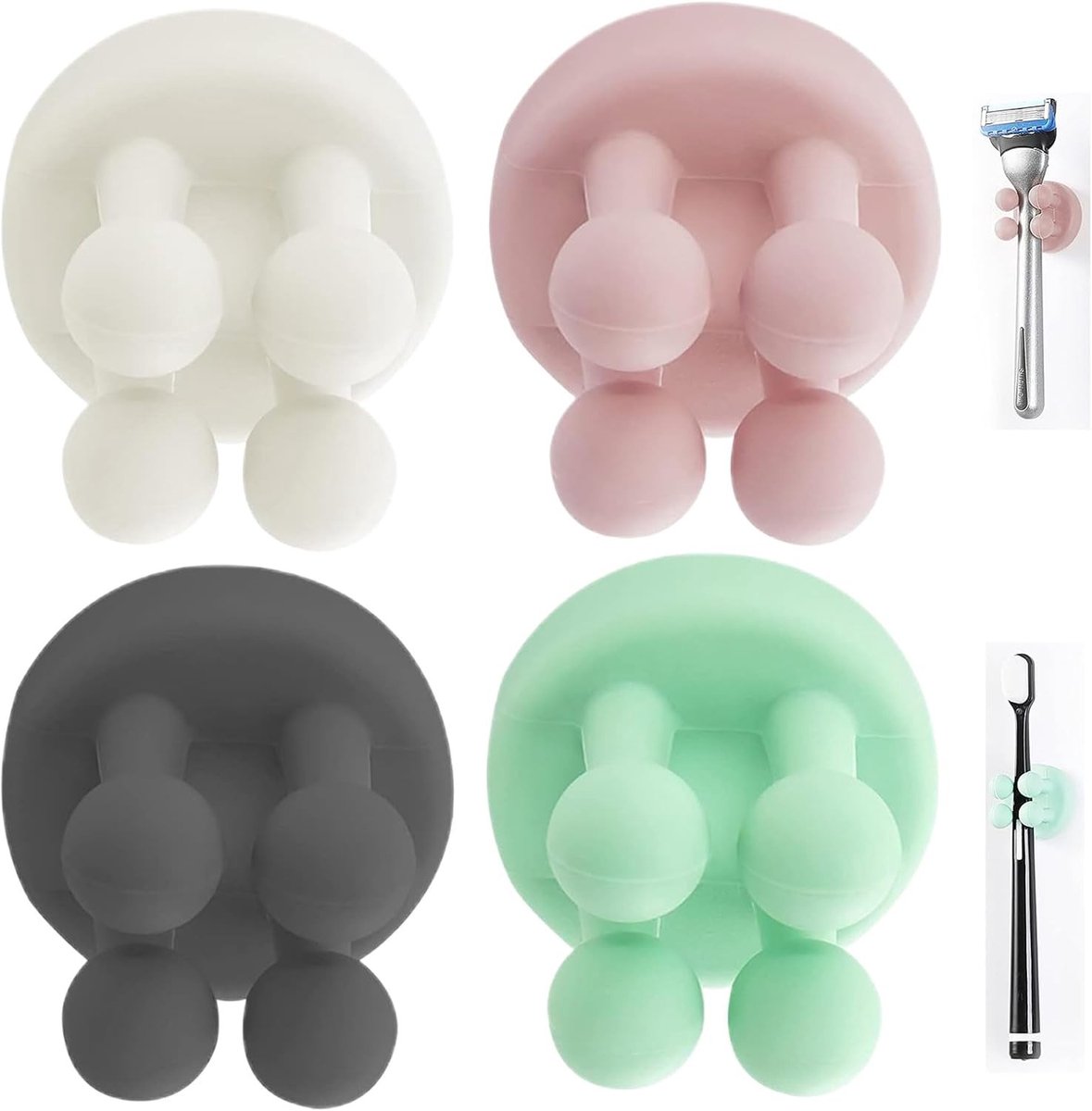 Multifunctionele Silicone Tandenborstelhouders - 4 Stuks Waterdicht Zelfklevend Wandhaak voor Badkamer, Keuken en Kantoor