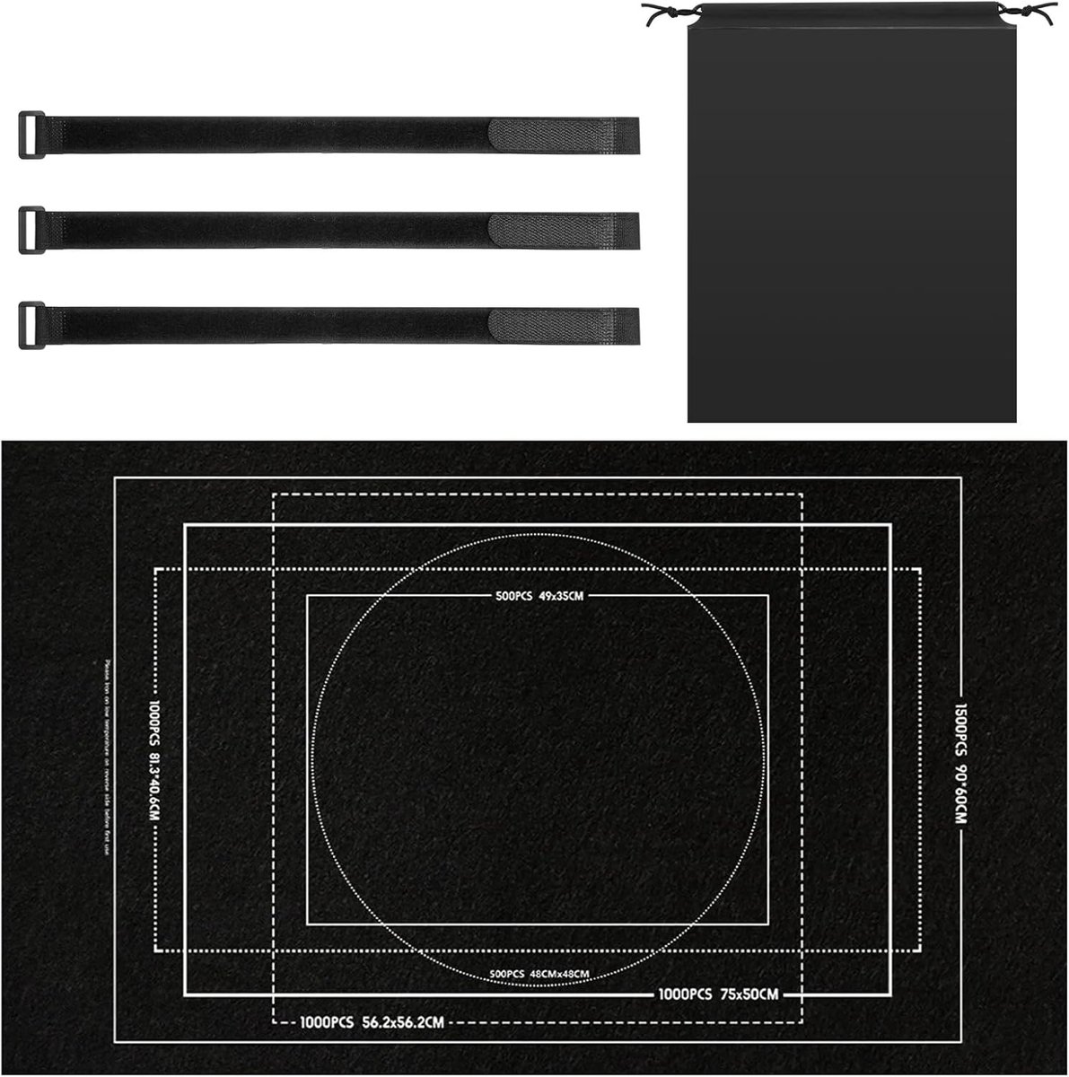 Puzzle Mat voor Puzzels tot 1500 Stukken, Zwart met Magische Strap en Opbergzak, Ideaal voor Jigsaw Puzzels en Accessoires