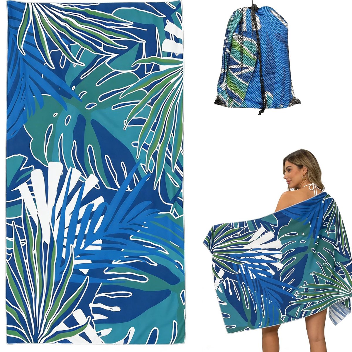 Beafaeur Strandhanddoek van microvezel, groot, 180 x 100 cm, sneldrogend en zandbestendig, strandhanddoek met - ShopVlot