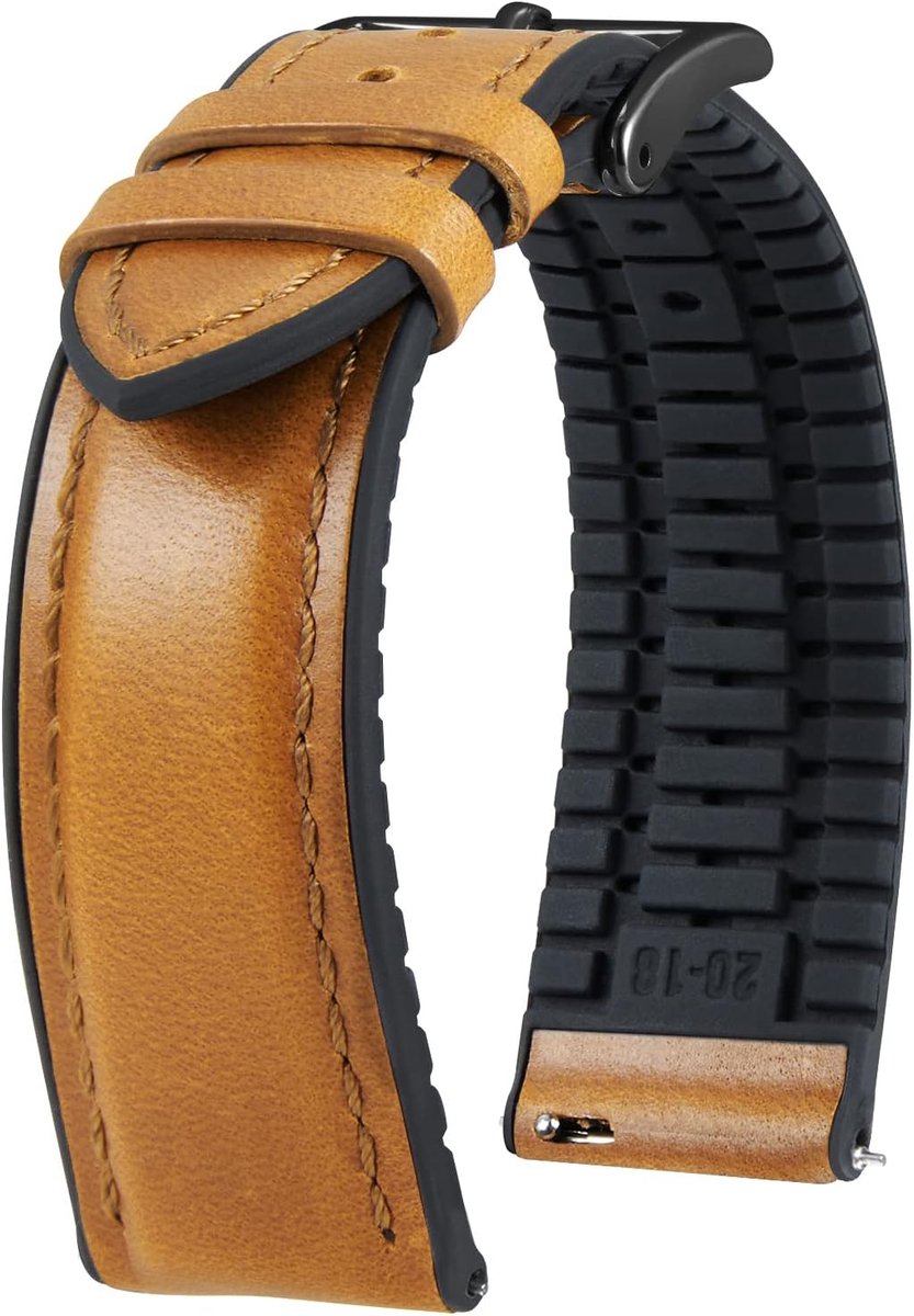 BINLUN Leather Watchband 14mm 16mm 18mm 19mm 20mm 21mm 22mm Oil Wax Leather and Silicone Hybrid Replacement Watchband - ShopVlot